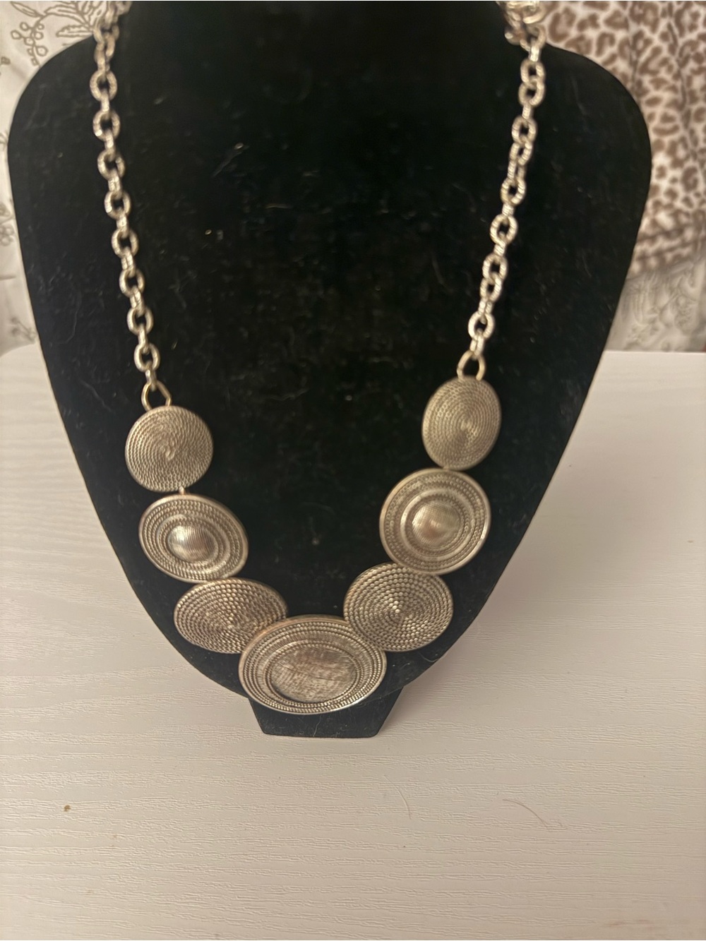Textured Silver-Tone Concentric Disc Necklace